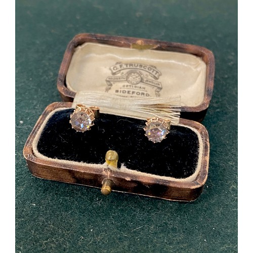 22 - A pair of 19th century late Georgian/early Victorian gold mounted rose cut diamond stud earrings, th... 