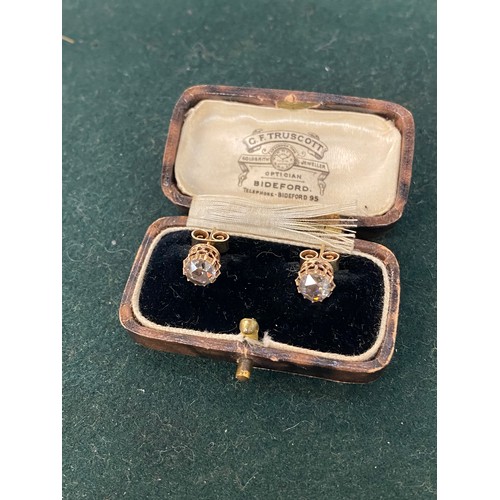 22 - A pair of 19th century late Georgian/early Victorian gold mounted rose cut diamond stud earrings, th... 