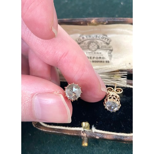 22 - A pair of 19th century late Georgian/early Victorian gold mounted rose cut diamond stud earrings, th... 