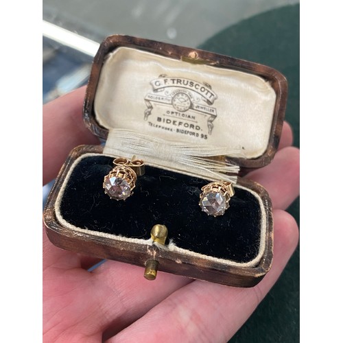 22 - A pair of 19th century late Georgian/early Victorian gold mounted rose cut diamond stud earrings, th... 