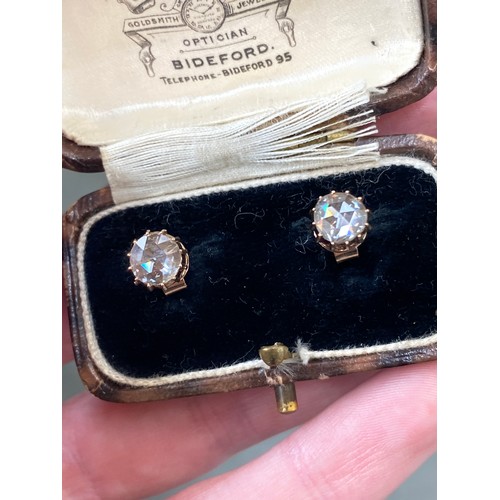 22 - A pair of 19th century late Georgian/early Victorian gold mounted rose cut diamond stud earrings, th... 