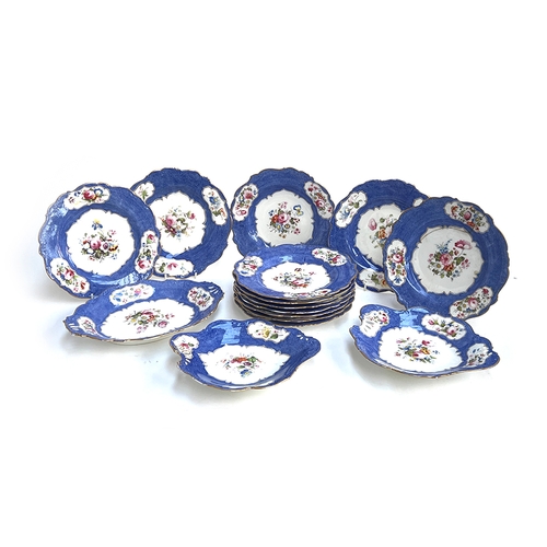 362 - A set of 19th century floral porcelain plates, each having a hand painted floral spray surrounded by... 