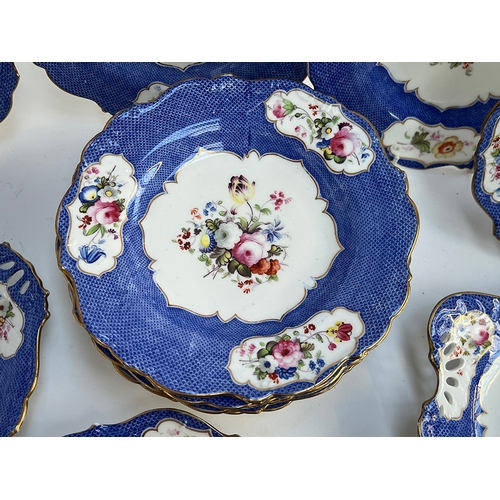 362 - A set of 19th century floral porcelain plates, each having a hand painted floral spray surrounded by... 