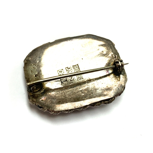 13 - An early 20th century Chinese export silver and carved lapis lazuli panel brooch, stamped 'Sung', 3.... 