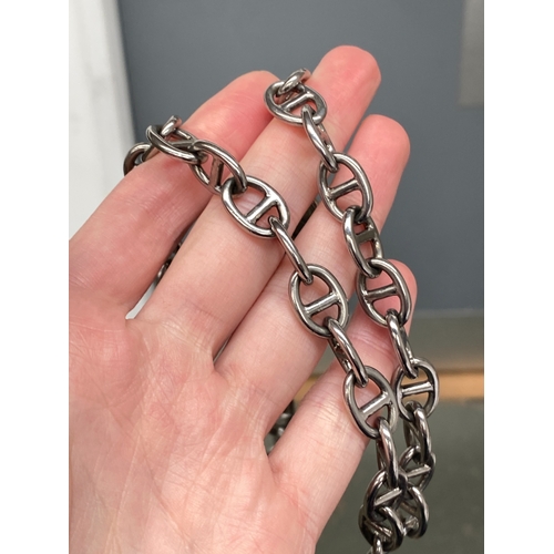 69 - A Danish Dyrberg/Kern silver tone mariner link necklace, 69cmL unclasped