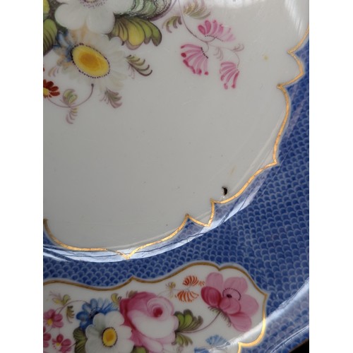 362 - A set of 19th century floral porcelain plates, each having a hand painted floral spray surrounded by... 