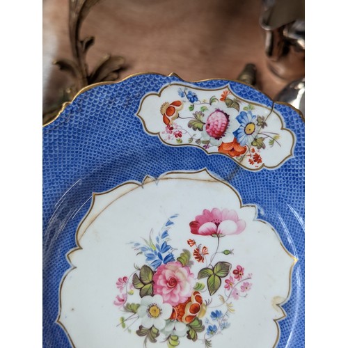 362 - A set of 19th century floral porcelain plates, each having a hand painted floral spray surrounded by... 