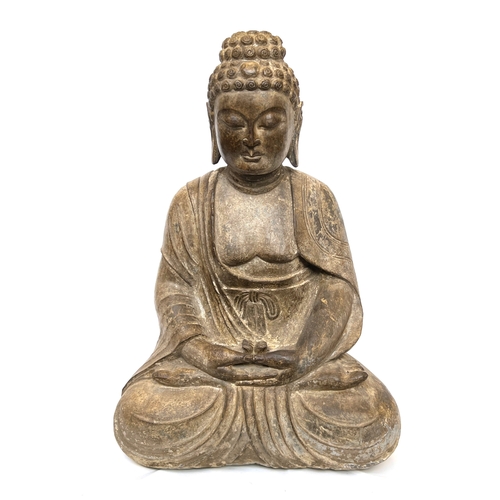 A very heavy carved stone Buddha statue, seated, 69cmH