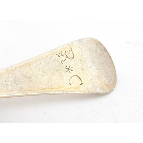 52 - A pair of George II Hanoverian pattern silver tablespoons by Edward Bennett I, London 1750, the term... 
