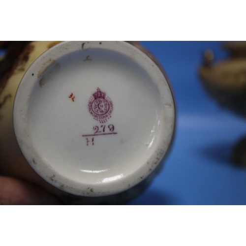 111 - A ROYAL WORCESTER BLUSH IVORY POT POURRI 279 SHAPE TOGETHER WITH A SIMILAR TWIN HANDLED POT STAMPED ... 