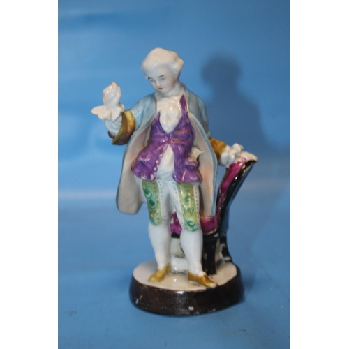 113 - A COLLECTION OF FIVE CONTINENTAL STYLE FIGURES,  LARGE FIGUERE WITH MARKS TO BASE, FOUR SMALL FIGURE... 