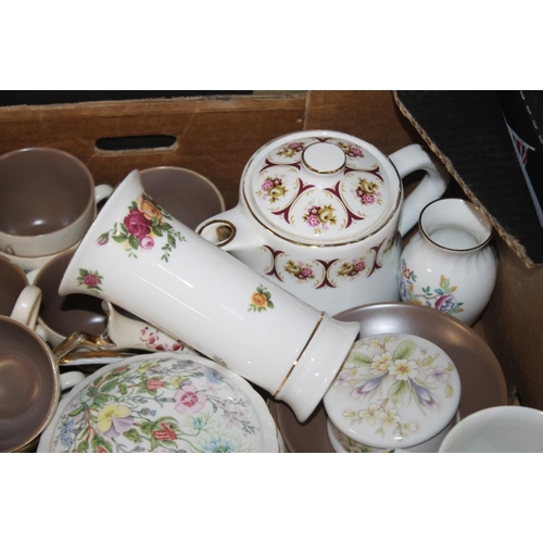 239 - A TRAY OF CERAMICS TO INCLUDE ROYAL WORCESTER, POOLE ETC. (NOT INCLUDING TRAYS)