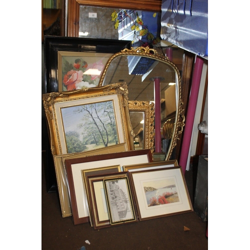 24 - A QUANTITY OF PICTURES, PRINTS, MIRRORS ETC.