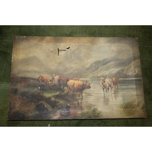 32 - A LARGE GILT FRAMED MIRROR APPROX. 105 X 75 CM TOGETHER WITH ANOTHER MIRROR AND AN OIL ON CANVAS OF ... 