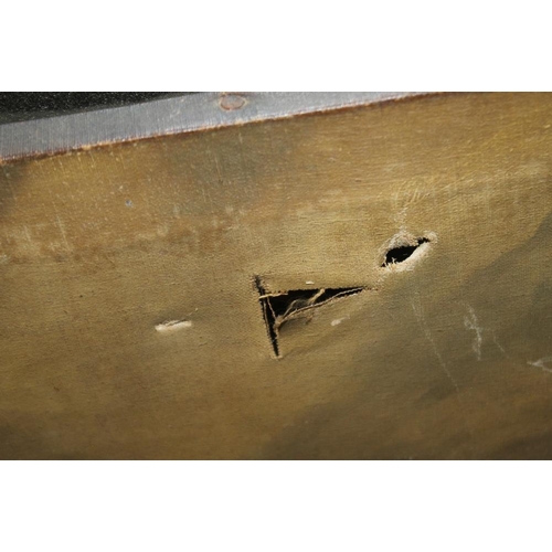 32 - A LARGE GILT FRAMED MIRROR APPROX. 105 X 75 CM TOGETHER WITH ANOTHER MIRROR AND AN OIL ON CANVAS OF ... 