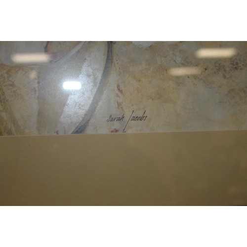 39 - A LARGE FRAMED MODERN BOTANICAL PRINT SIGNED SARAH JACOBS