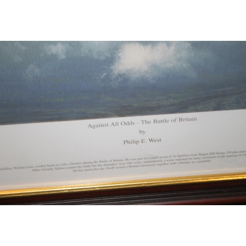 43 - A FRAMED 'PHILIP E. WEST' LIMITED EDITION PRINT TITLED 'AGAINST ALL ODDS THE BATTLE OF BRITAIN' TOGE... 