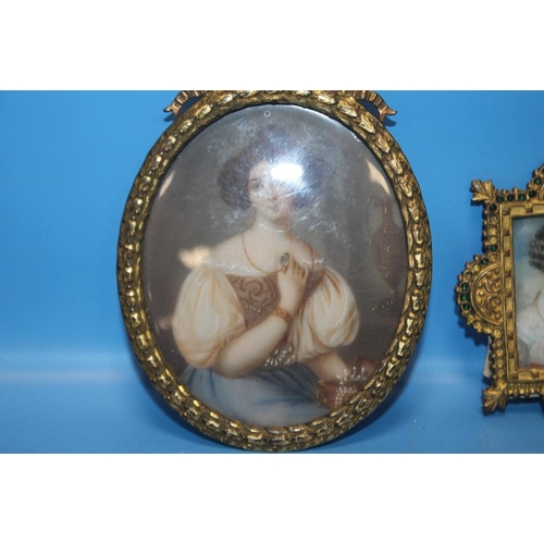 65 - TWO FRAMED AND GLAZED PORTRAIT MINIATURES OF LADIES  (2)