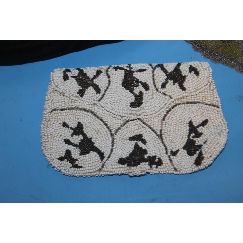 70 - THREE VINTAGE EVENING BAGS, to include a white metal mesh type, and a beaded example  (3)