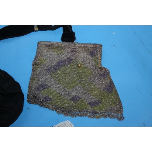 70 - THREE VINTAGE EVENING BAGS, to include a white metal mesh type, and a beaded example  (3)