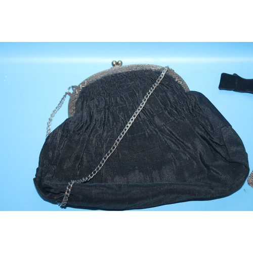 70 - THREE VINTAGE EVENING BAGS, to include a white metal mesh type, and a beaded example  (3)