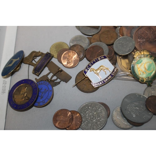 80 - A COLLECTION OF COINS, BADGES ETC.