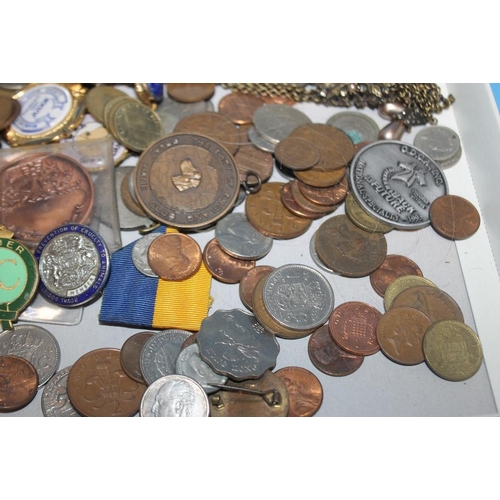 80 - A COLLECTION OF COINS, BADGES ETC.