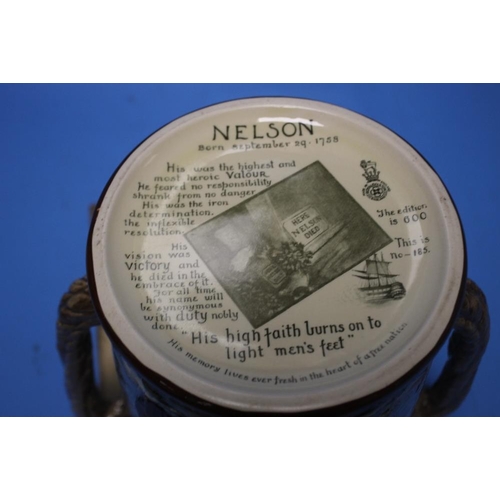 93 - A ROYAL DOULTON LIMITED EDITION TWIN HANDLED JUG DEPICTING NELSON, 185/600 WITH CERTIFICATE OF AUTHE... 
