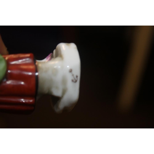 113 - A COLLECTION OF FIVE CONTINENTAL STYLE FIGURES,  LARGE FIGUERE WITH MARKS TO BASE, FOUR SMALL FIGURE... 