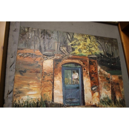 1 - TWO OIL ON CANVAS PAINTINGS - A WALLED GARDEN AND A SEWING BOX, BOTH SIGNED M. MARTIN