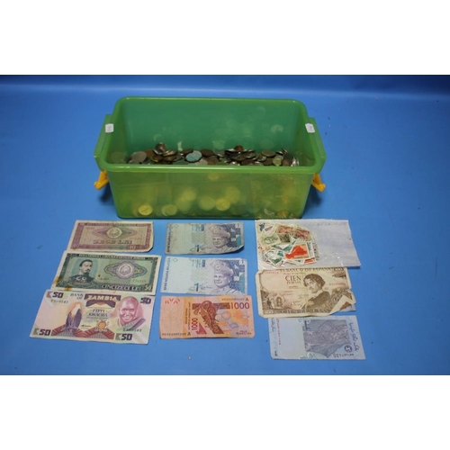 113 - A BOX OF COINS AND BANKNOTES