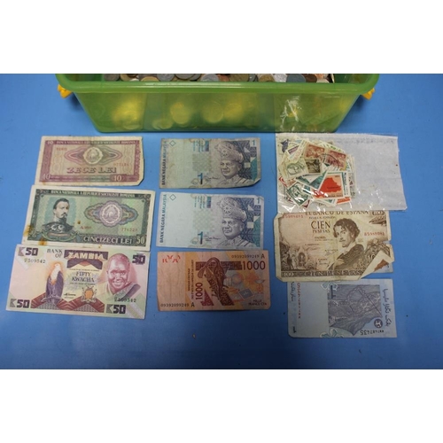 113 - A BOX OF COINS AND BANKNOTES