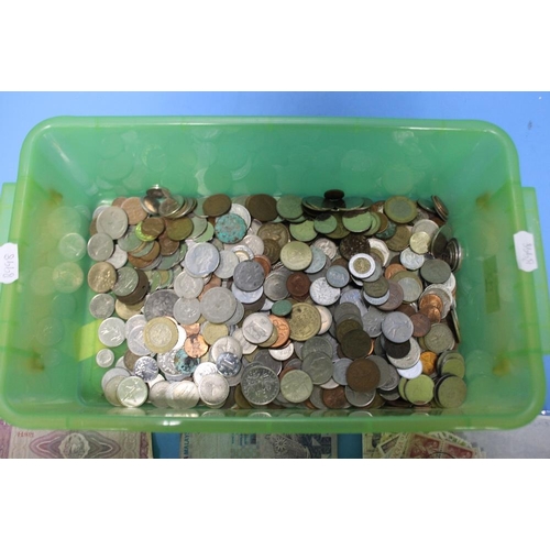 113 - A BOX OF COINS AND BANKNOTES