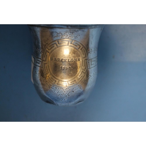 129 - A 19TH CENTURY FRENCH SILVER BEAKER WITH MERCURY HEAD ASSAY MARKS ENGRAVED 