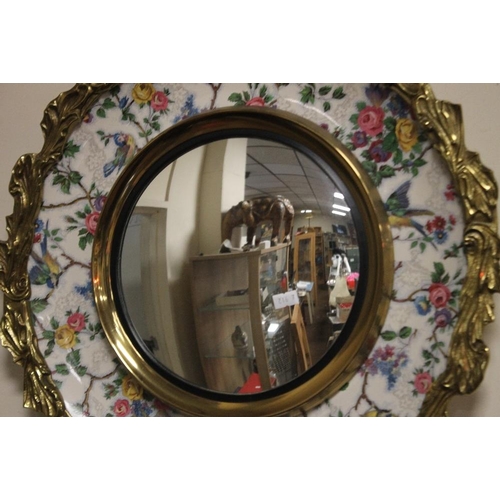 13 - A GILT FRAMED MIRROR CHARGER - ROYAL STAFFORDSHIRE POTTERY CHARGER WITH MIRROR ATTACHED TO FRONT, AP... 