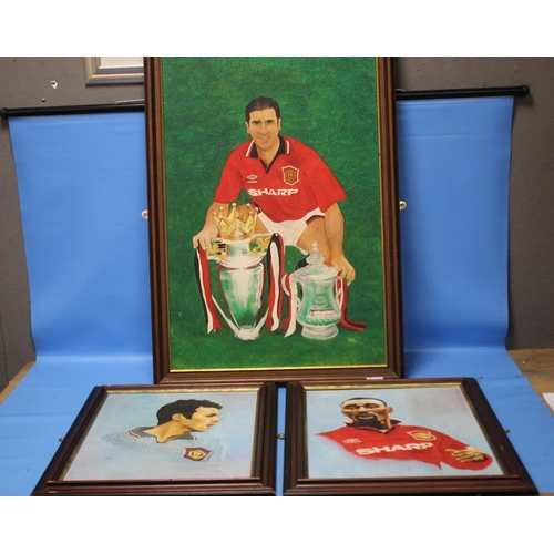 23 - THREE ORIGINAL OIL PORTRAITS OF MANCHESTER UNITED PLAYERS SIGNED 'PAC'