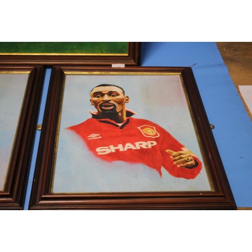 23 - THREE ORIGINAL OIL PORTRAITS OF MANCHESTER UNITED PLAYERS SIGNED 'PAC'