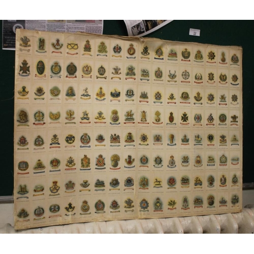 32 - CIGARETTE CARDS - TERRITORIAL ARMY BADGES, a full set of 128 uncut cigarette silks mounted on card