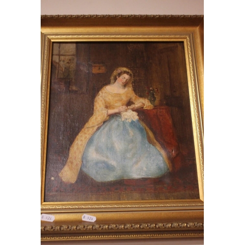 37 - A GILT FRAMED OIL ON CANVAS PORTRAIT OF A LADY, 48 X 42 CM