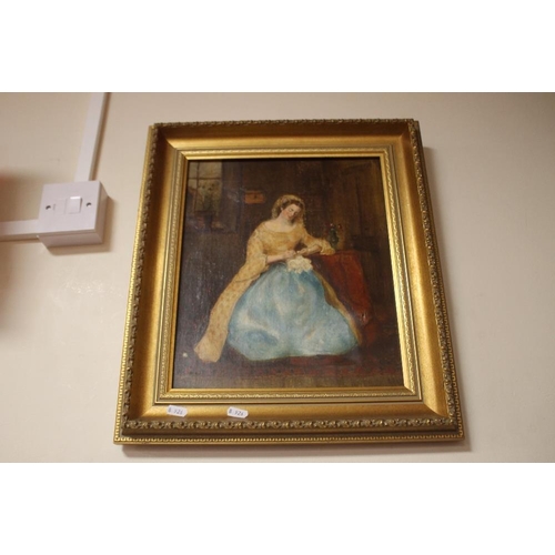 37 - A GILT FRAMED OIL ON CANVAS PORTRAIT OF A LADY, 48 X 42 CM