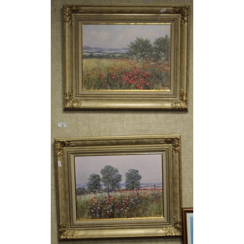 38 - TWO FRAMED OIL ON CANVAS PAINTINGS DEPICTING POPPIES SIGNED POYNTON (DEBORAH POYNTON)