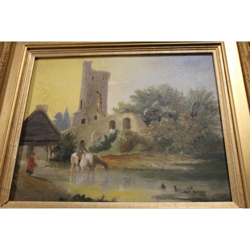 49 - A FRAMED OIL ON CANVAS OF CAISTER CASTLE, 46 X 41 CM