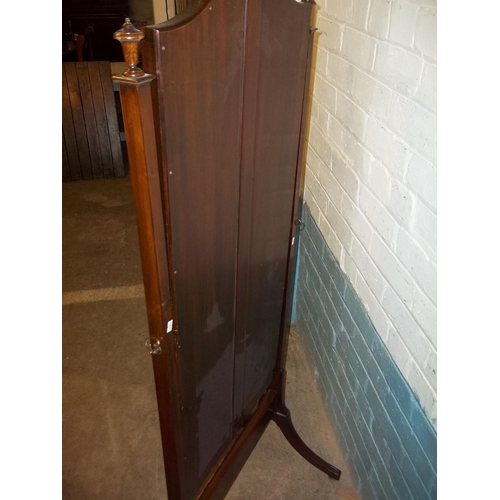 644 - AN ANTIQUE SWIVEL DRESSING MIRROR FULL LENGTH ON WHEELS