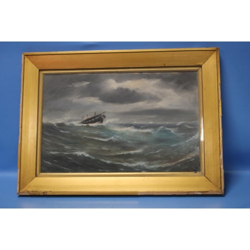 7 - A FRAMED AND GLAZED WATERCOLOUR DEPICTING A BOAT ON A STORMY SEA, SIGNED W. G. ENGLAND 1913, 59 X 42... 