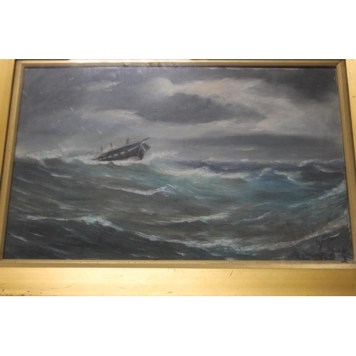 7 - A FRAMED AND GLAZED WATERCOLOUR DEPICTING A BOAT ON A STORMY SEA, SIGNED W. G. ENGLAND 1913, 59 X 42... 