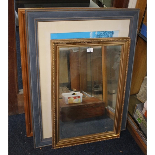 81 - A QUANTITY OF PICTURES AND MIRRORS TOGETHER WITH A WOODEN BOX A/F AND A BOX OF TOY CARS