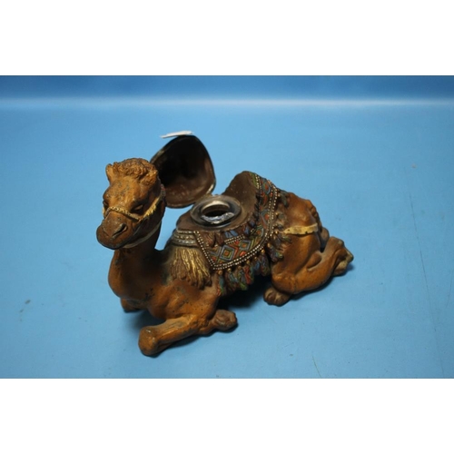 83 - A COLD PAINTED SPELTER CAMEL INKWELL