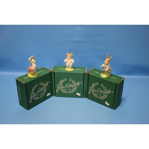 92 - THREE BESWICK BEATRIX POTTER FIGURES - TOM KITTEN, PETER RABBIT AND JEMIMA PUDDLEDUCK