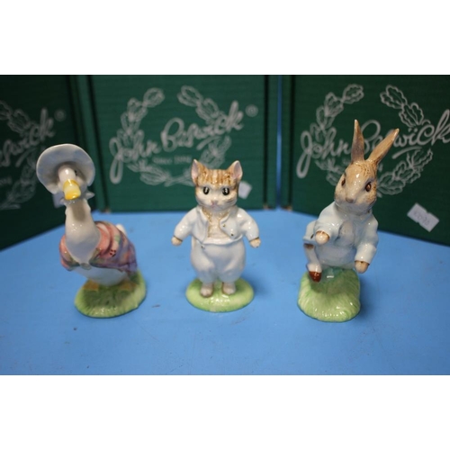 92 - THREE BESWICK BEATRIX POTTER FIGURES - TOM KITTEN, PETER RABBIT AND JEMIMA PUDDLEDUCK