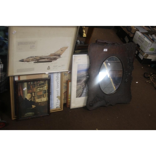 79 - A LARGE QUANTITY OF PICTURES, PRINTS AND A WOOD FRAMED MIRROR